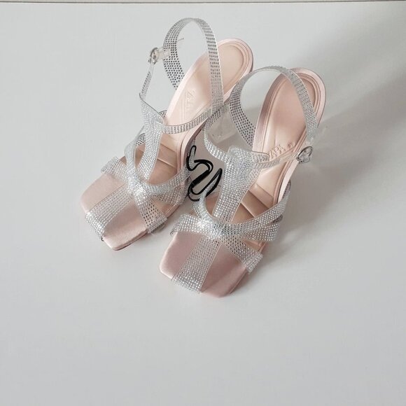 NWT Zara transparent rhinestone embellished vinyl heeled cage strappy sandals - Picture 6 of 12